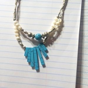 20" vintage turquoise, sterling silver and cats eye necklace